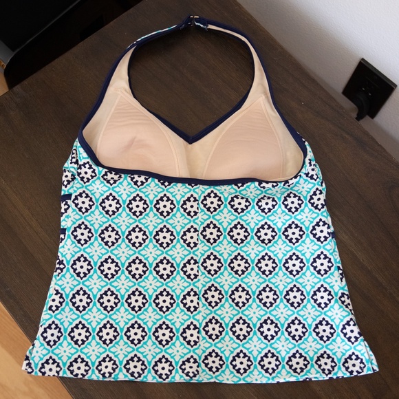 Lands End Womens Halter Tankini Teal Pattern Top - Picture 2 of 3